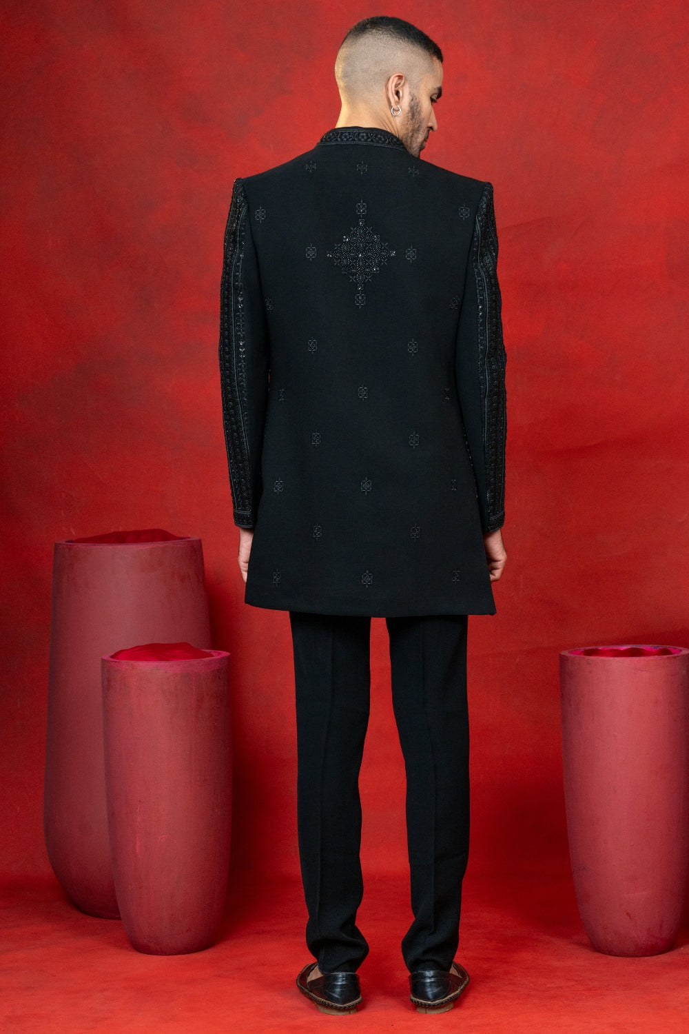 Black Imported Indo Western with Sequins and Cutdana Work