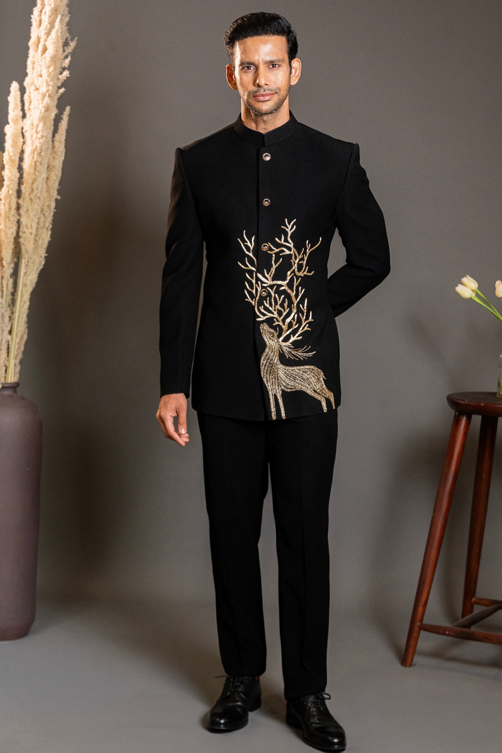 Black Imported Jodhpuri with Aari Work