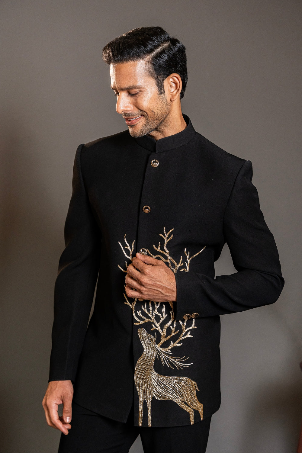 Black Imported Jodhpuri with Aari Work