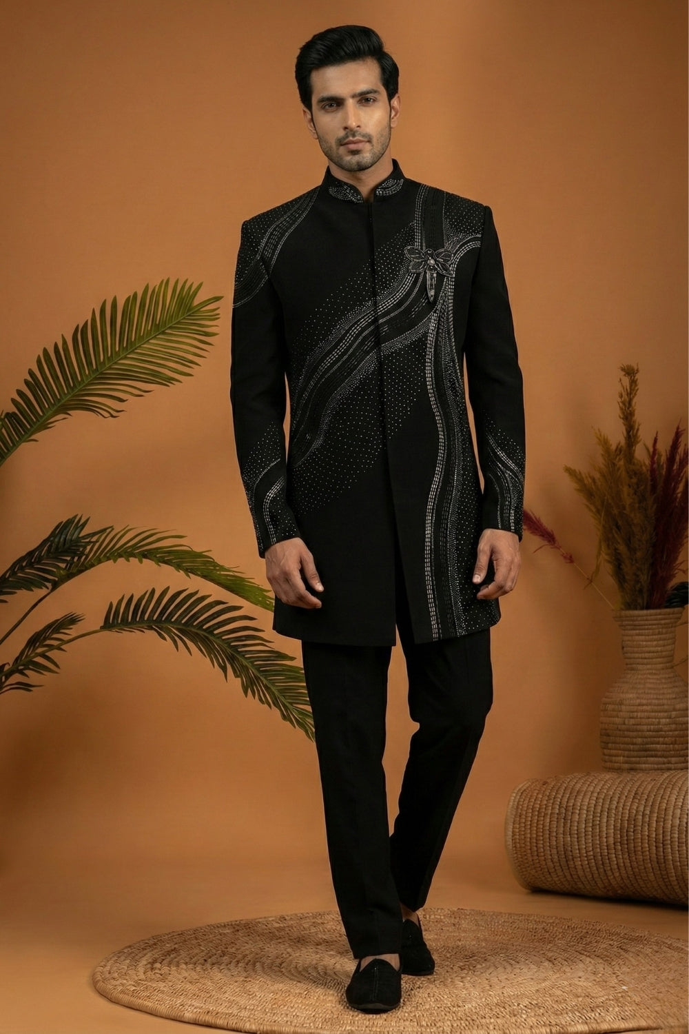 Black Imported Jodhpuri with Cutdana and Moti Work