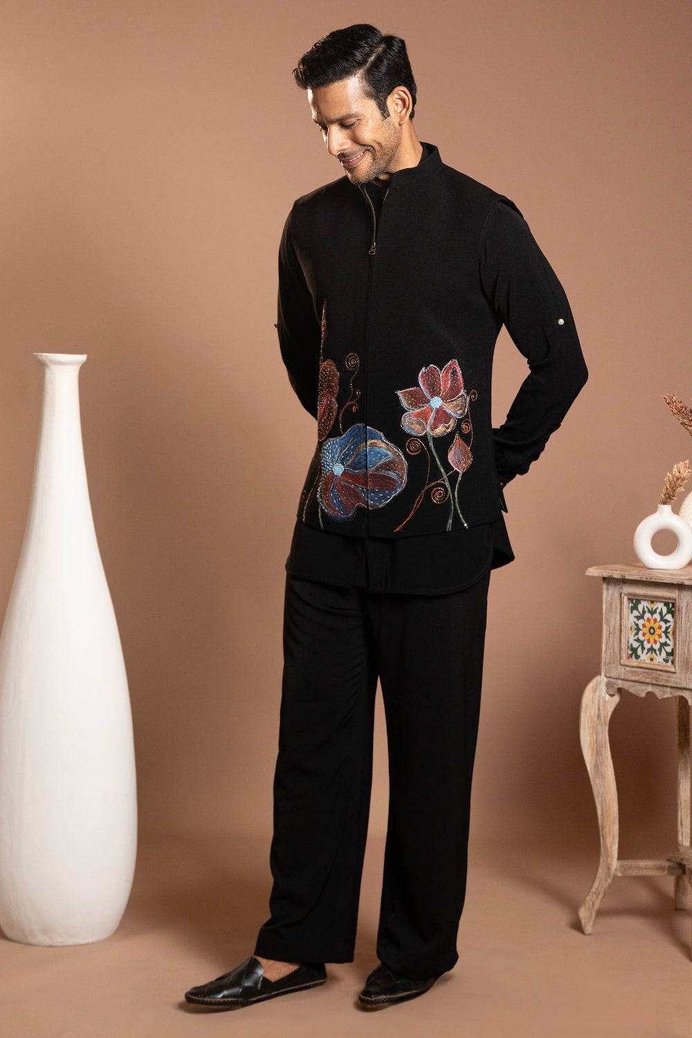 Black Imported Koti Set with Hand Painting and Cutdana Work