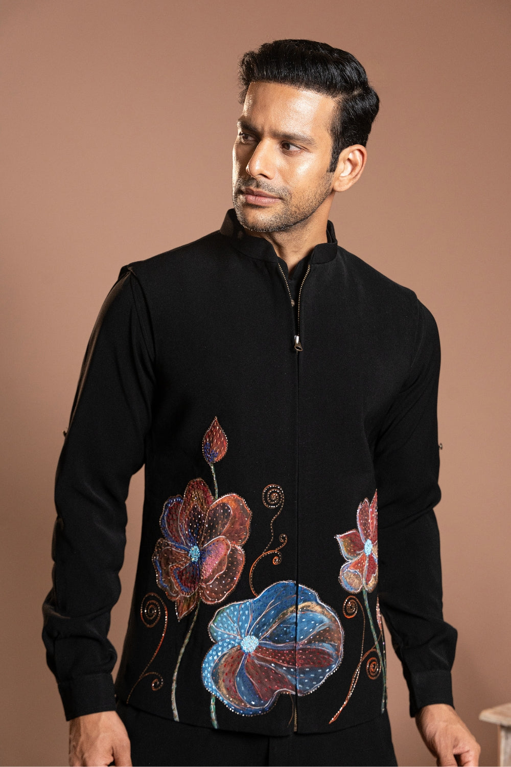 Black Imported Koti Set with Hand Painting and Cutdana Work