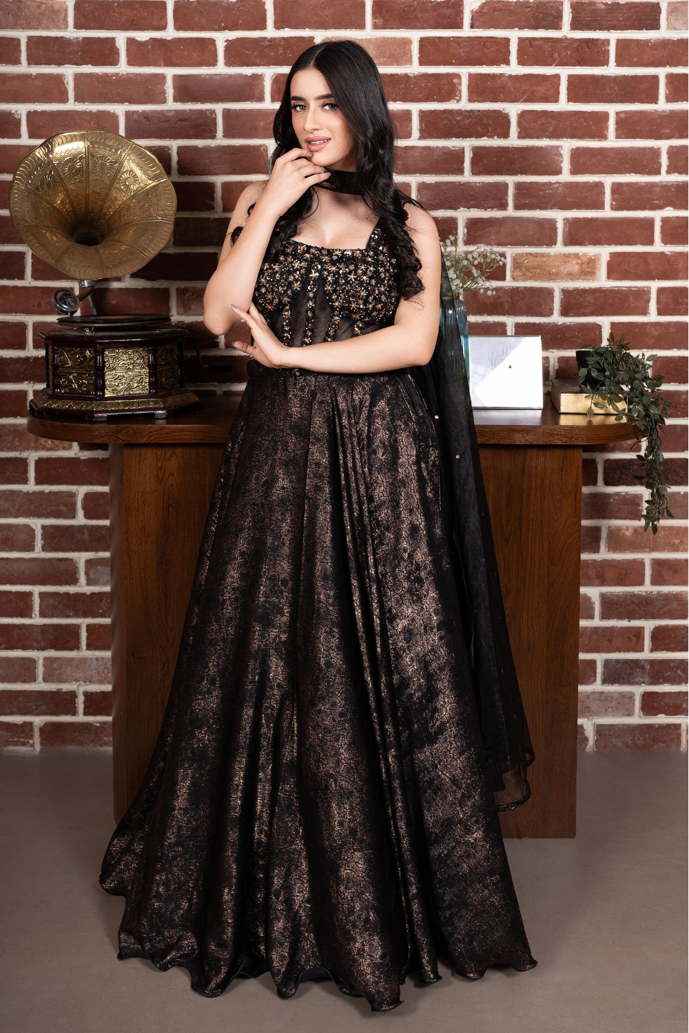Black Lehenga Choli with Cutdana and Stone Work