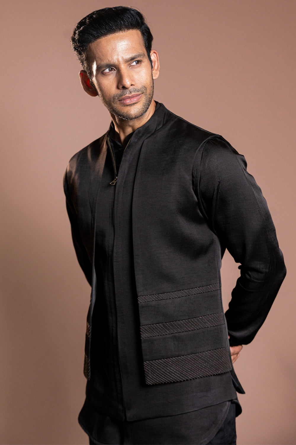 Black Linen Satin Koti Set