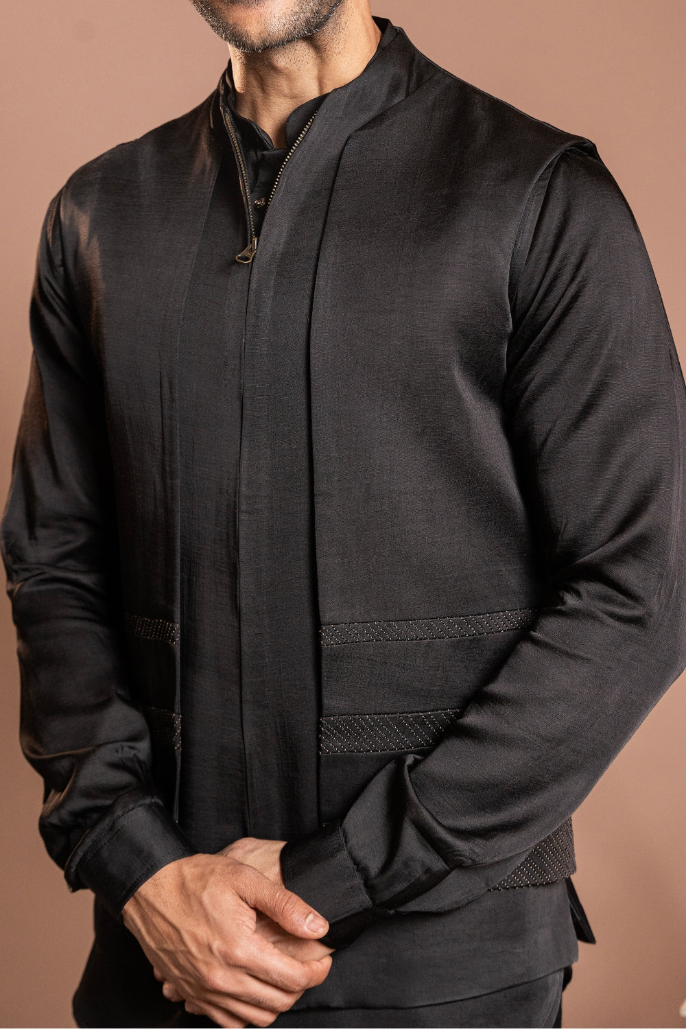 Black Linen Satin Koti Set