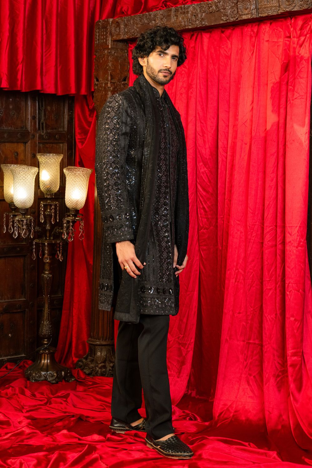 Black Net Indo Western with Sequins and Embroidery Work