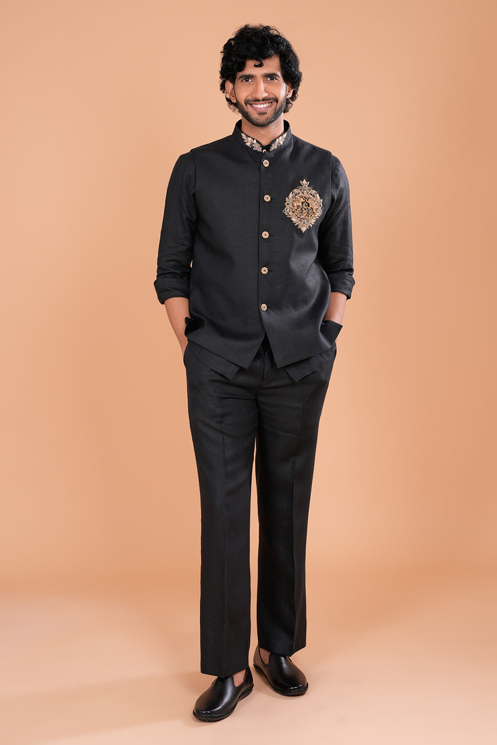 Black Regal Embroidered Bundi Set