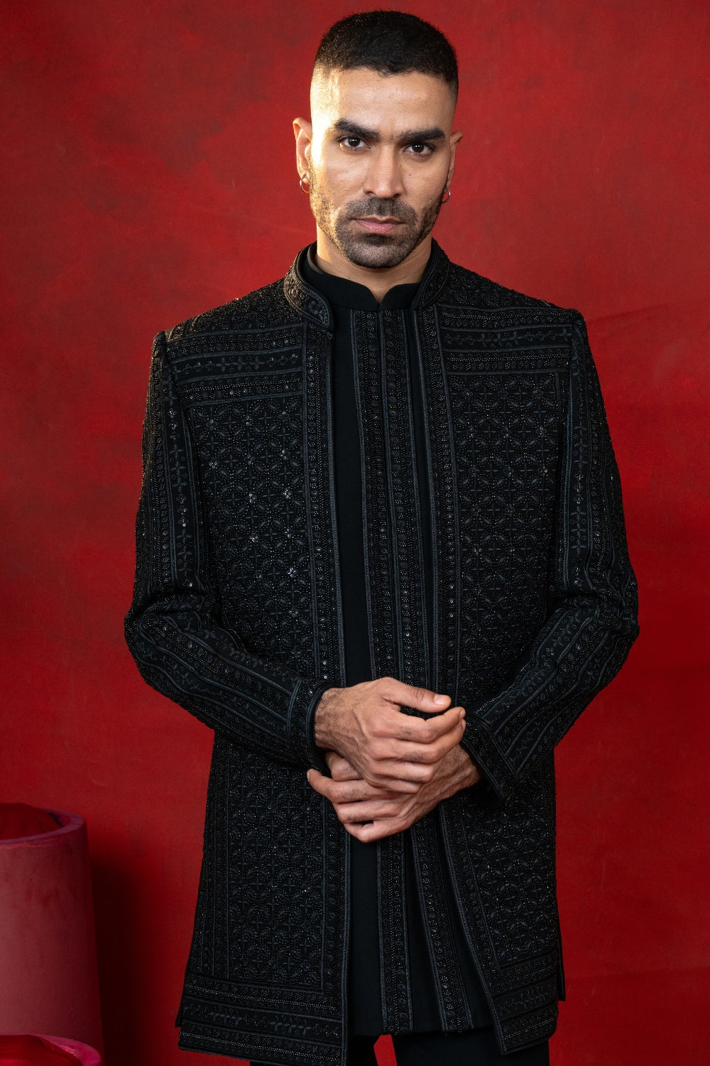 Black Imported Indo Western with Sequins and Cutdana Work