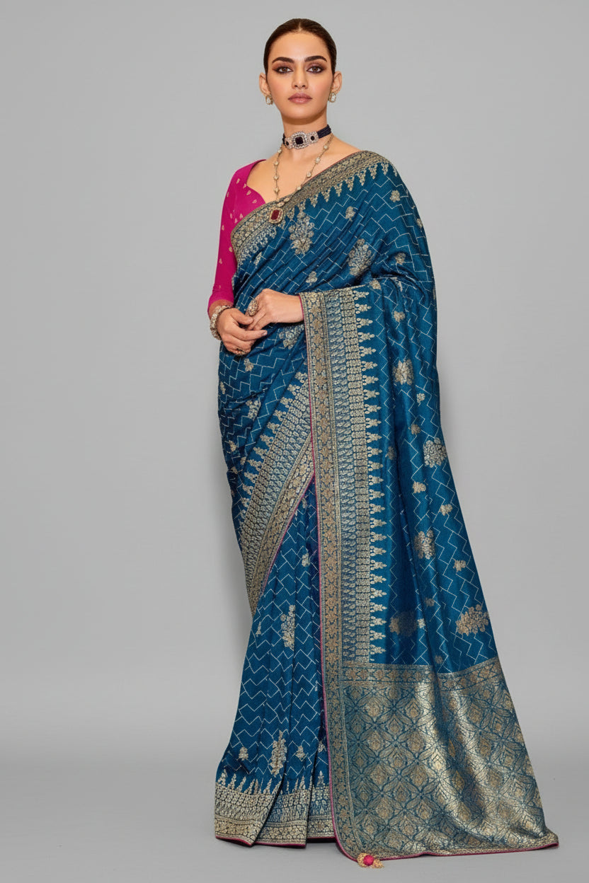 Blue Banarasi Weaving Silk Saree