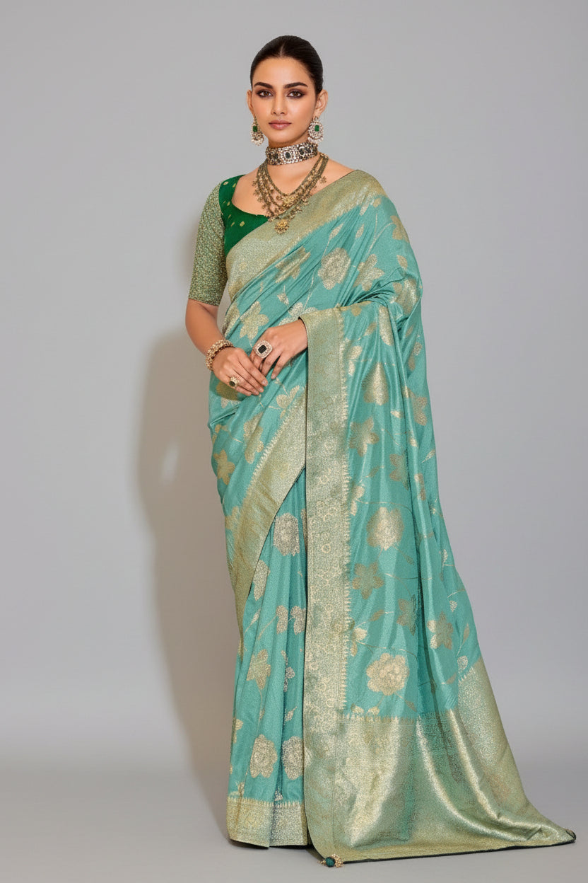 Blue Banarasi Weaving Silk Saree