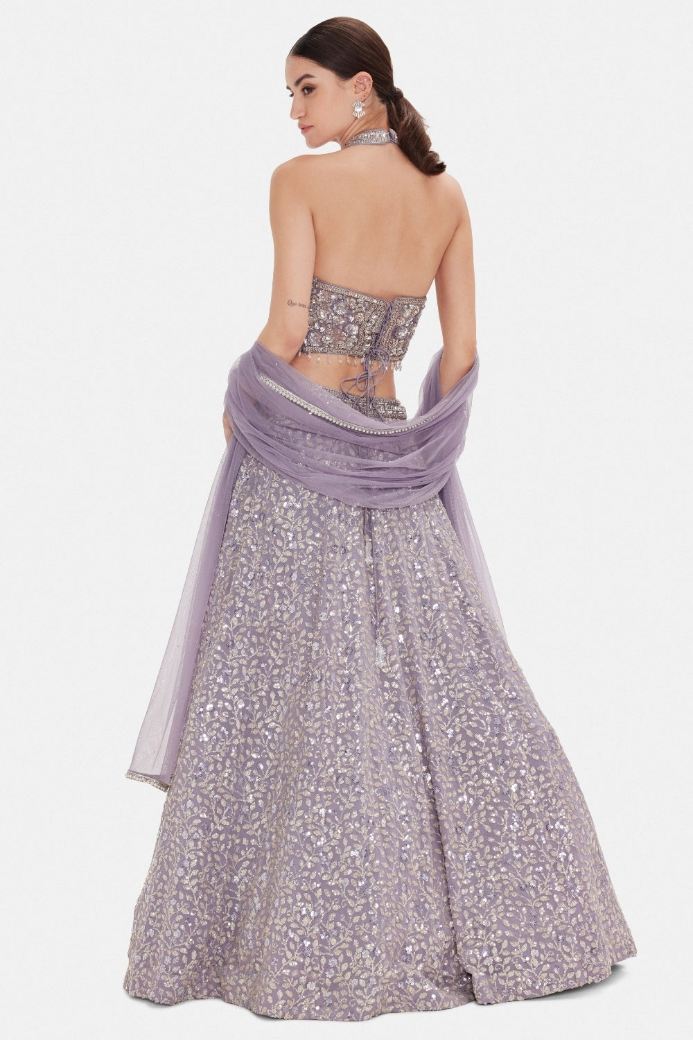 Blue Georgette Lehenga Set with Sequins and Moti Work