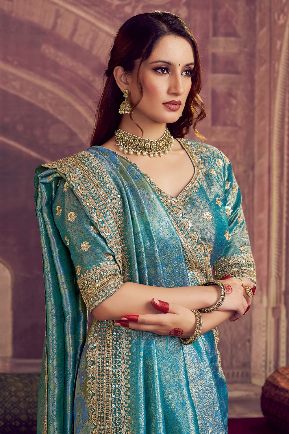 Blue Kanjiwaram Silk Saree with Cutdana and Sequins Work