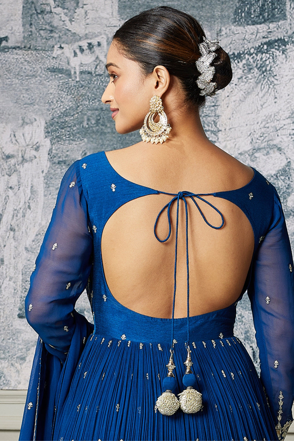 Blue Georgette Anarkali Set with Embroidery and Sequins Work