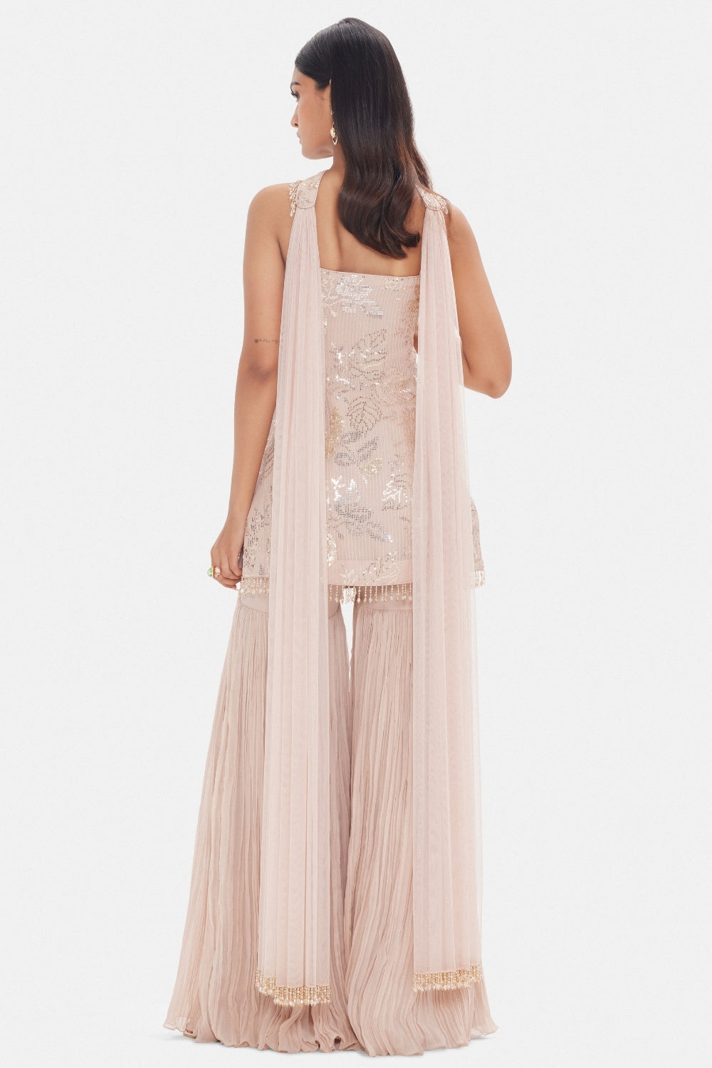 Blush Pink Georgette Sharara Set with Cutdana and Sequins Work
