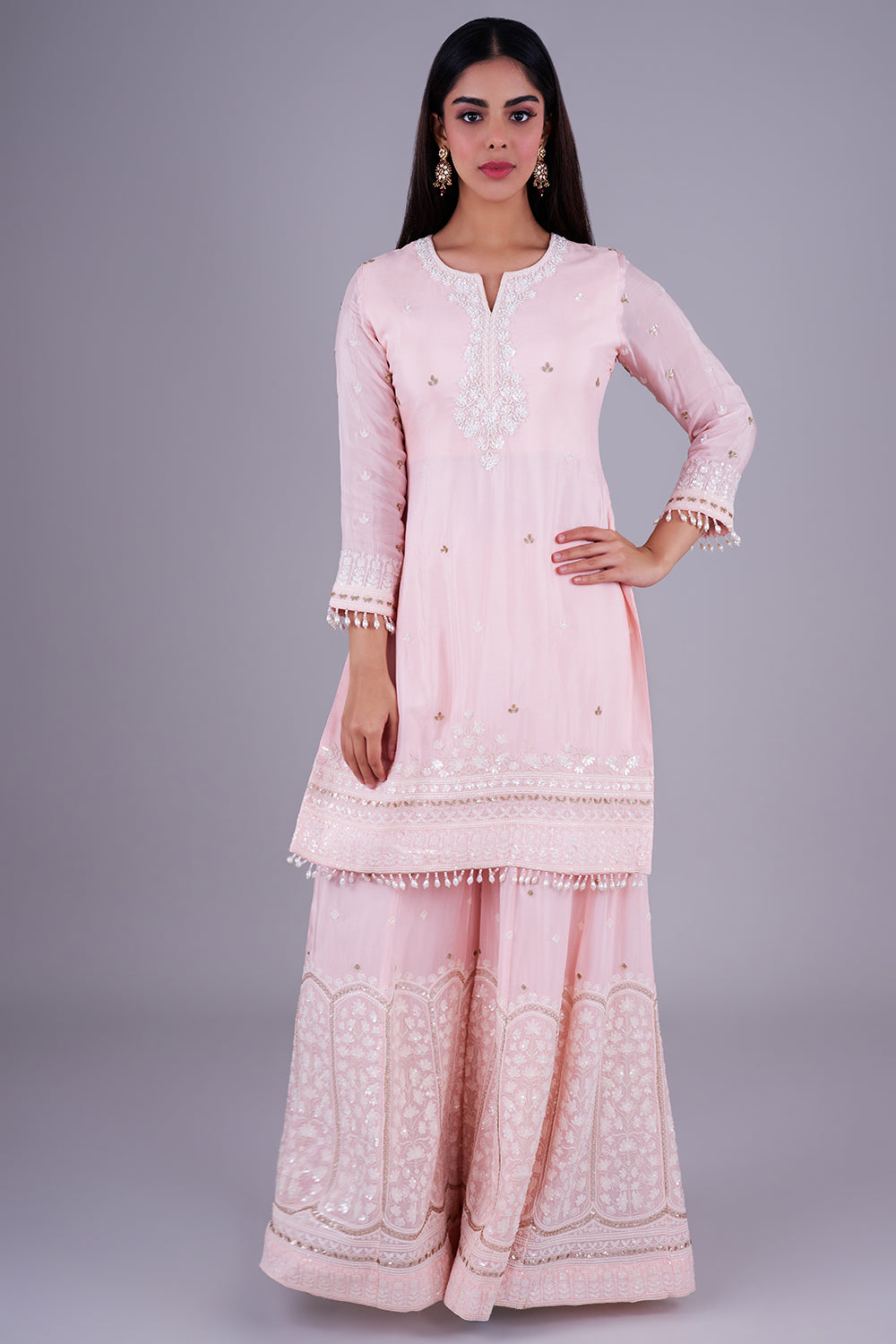 Blush embroidered kurta with scalloped sharara