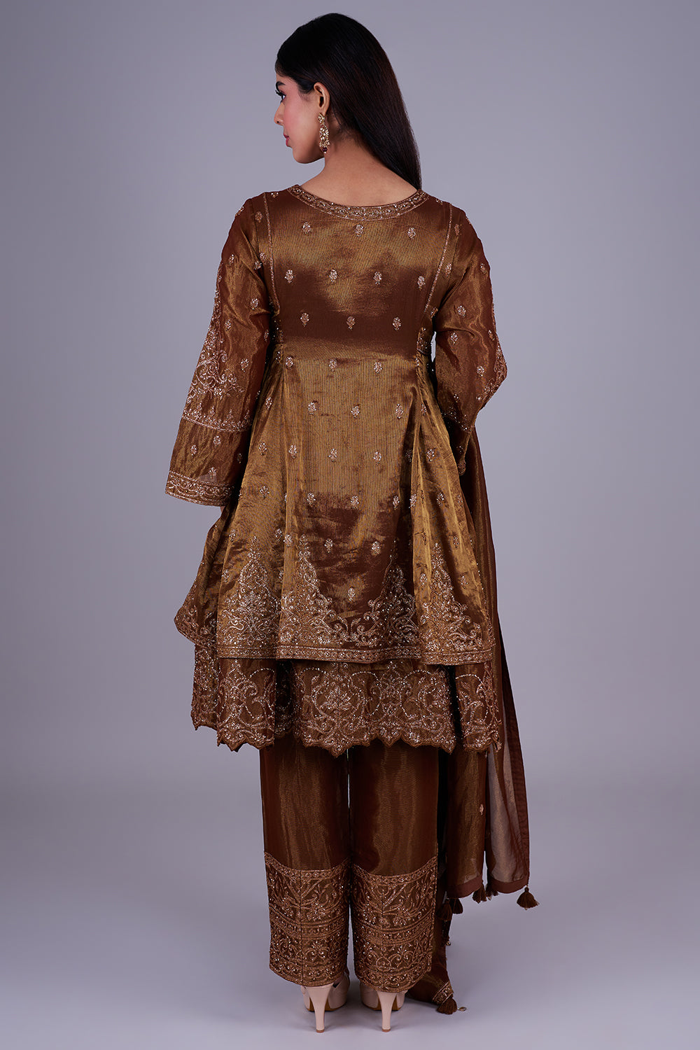 Bronze embroidered co-ord with dupatta