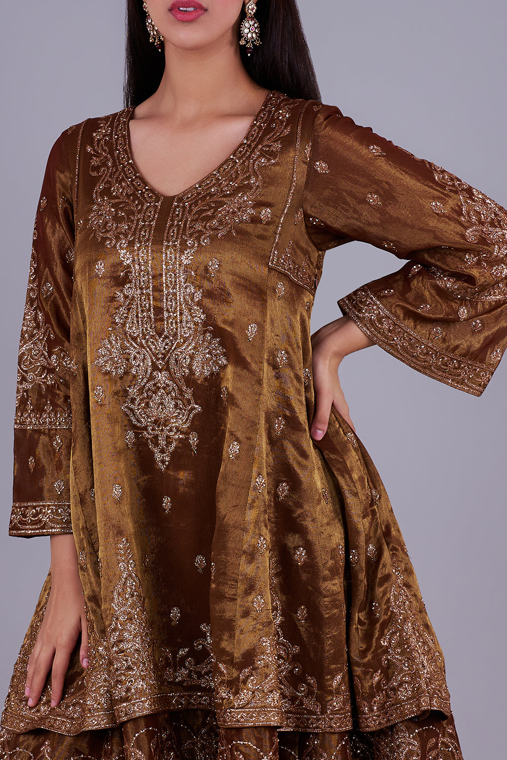 Bronze embroidered co-ord with dupatta