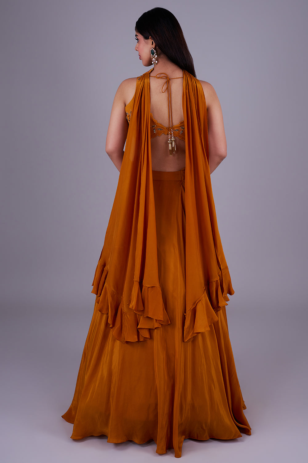 Burnt orange 3D floral lehenga