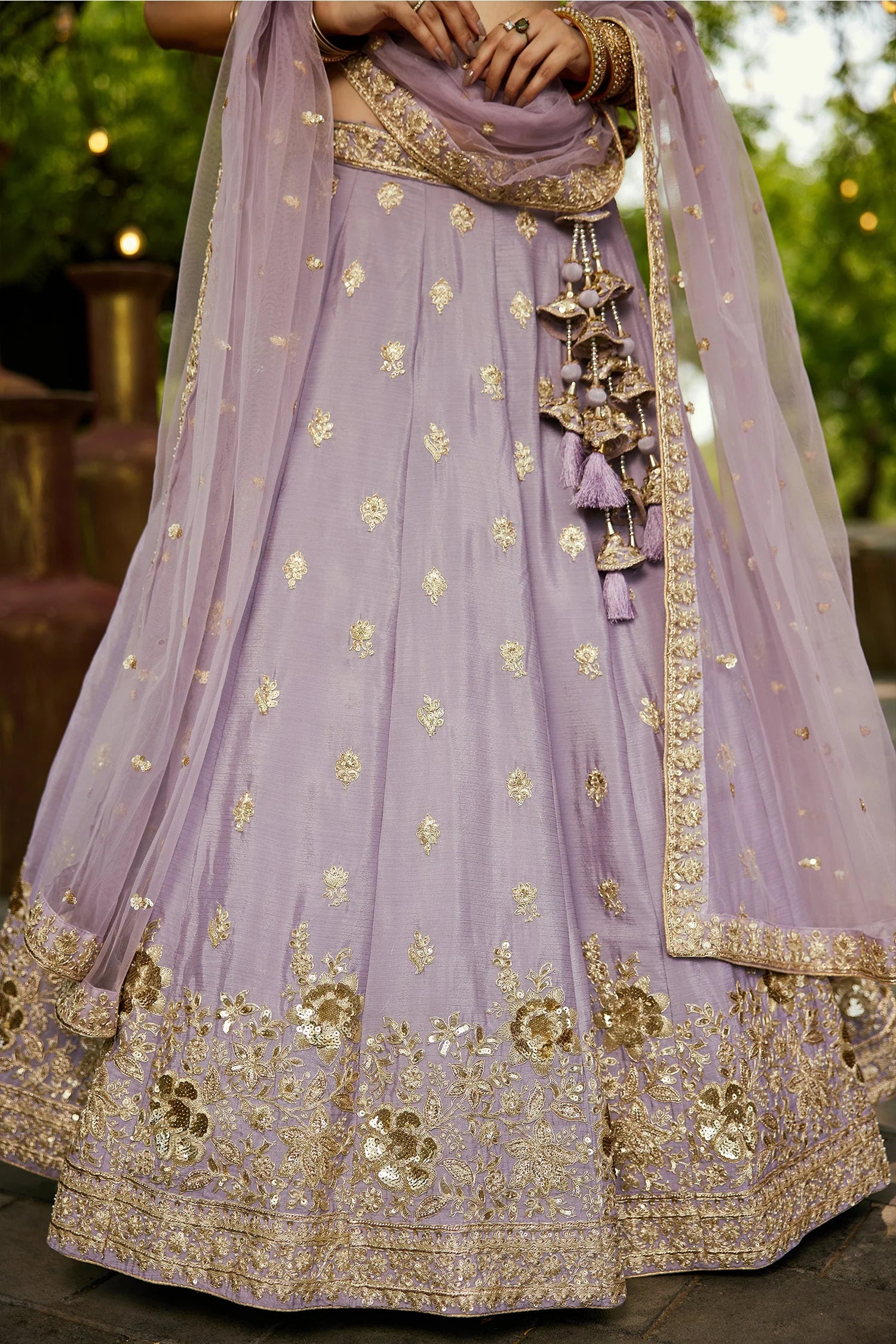 Mauve Chinon Chiffon Lehenga with Sequins & Beads Work