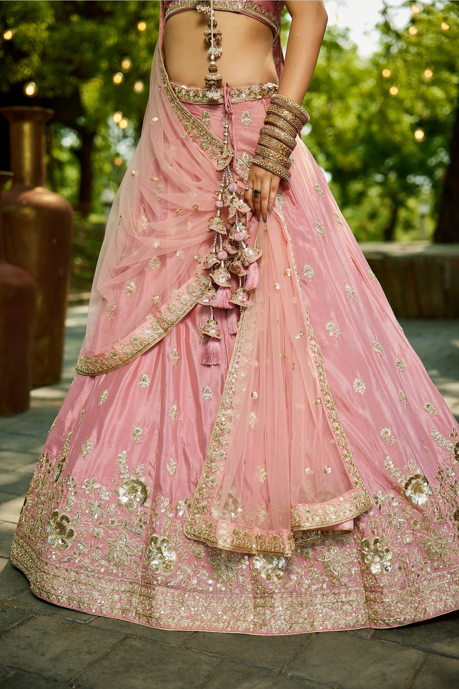 Pink Chinon Chiffon Lehenga with Sequins & Beads Embroidery