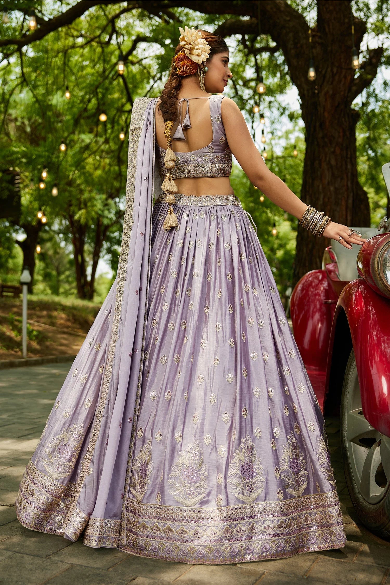 Mauve Chiffon Lehenga Set with Sequins Embroidery