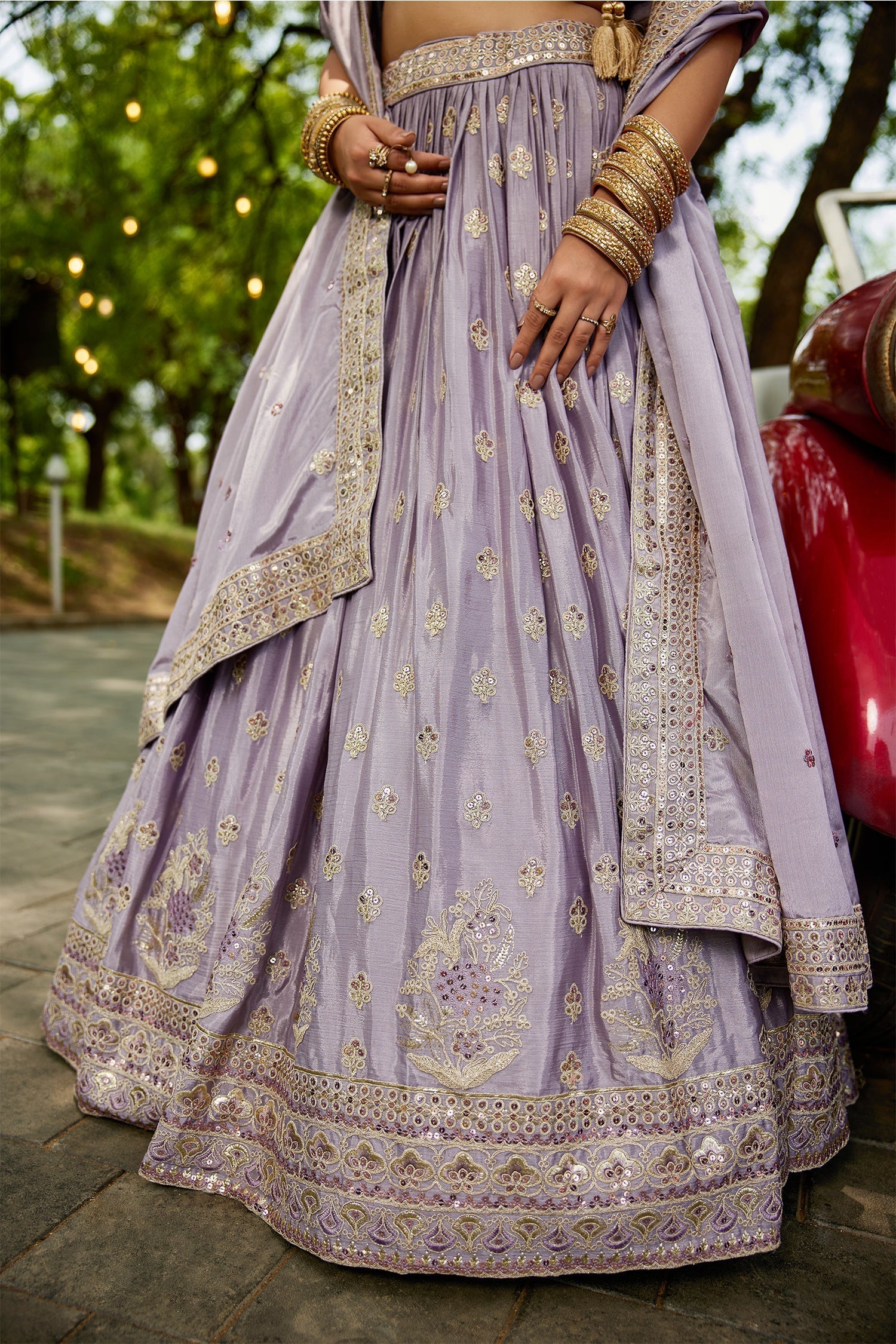 Mauve Chiffon Lehenga Set with Sequins Embroidery