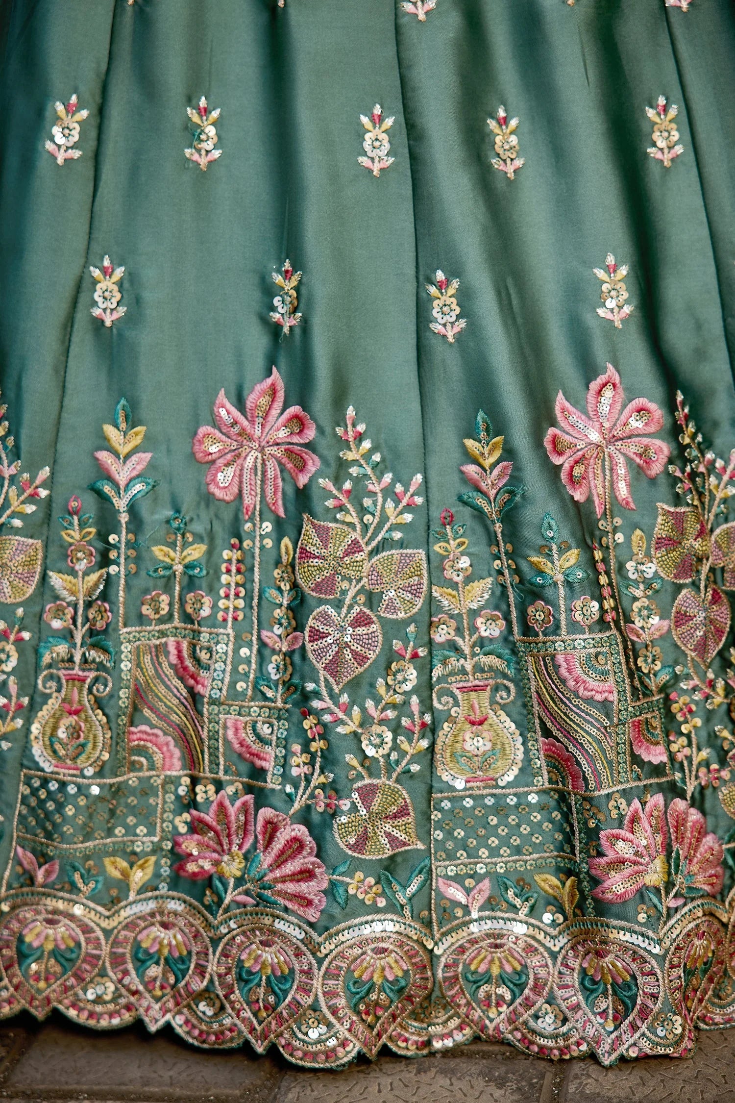 Teal Green Georgette Lehenga with Sequins Embroidery