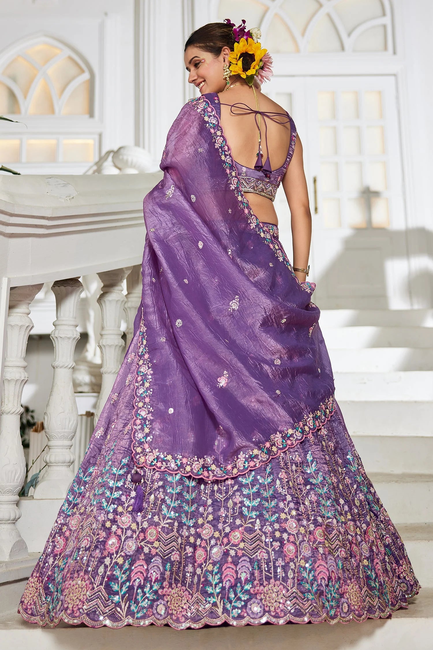 Purple Tissue Lehenga with Sequins Embroidery
