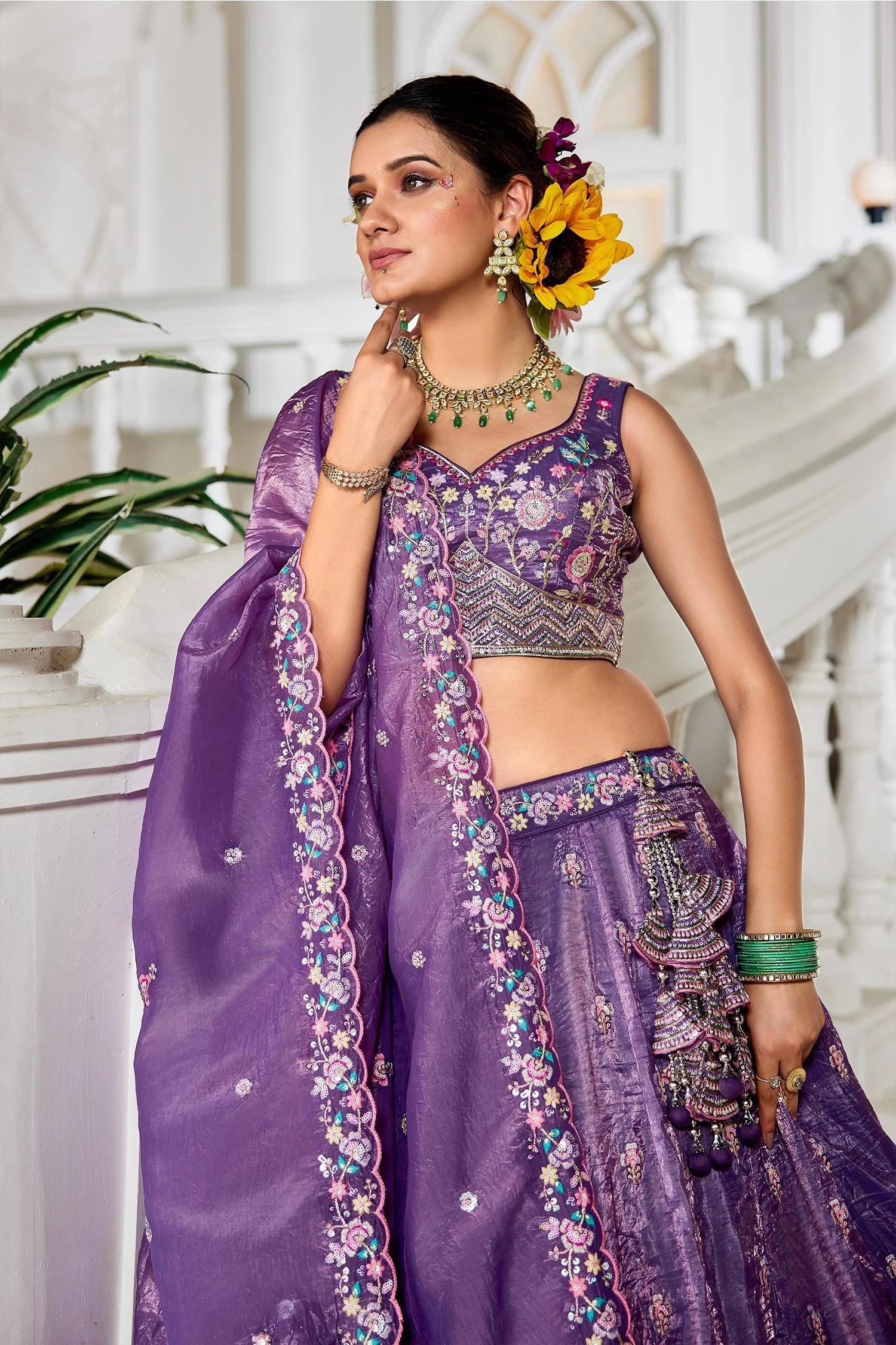 Purple Tissue Lehenga with Sequins Embroidery
