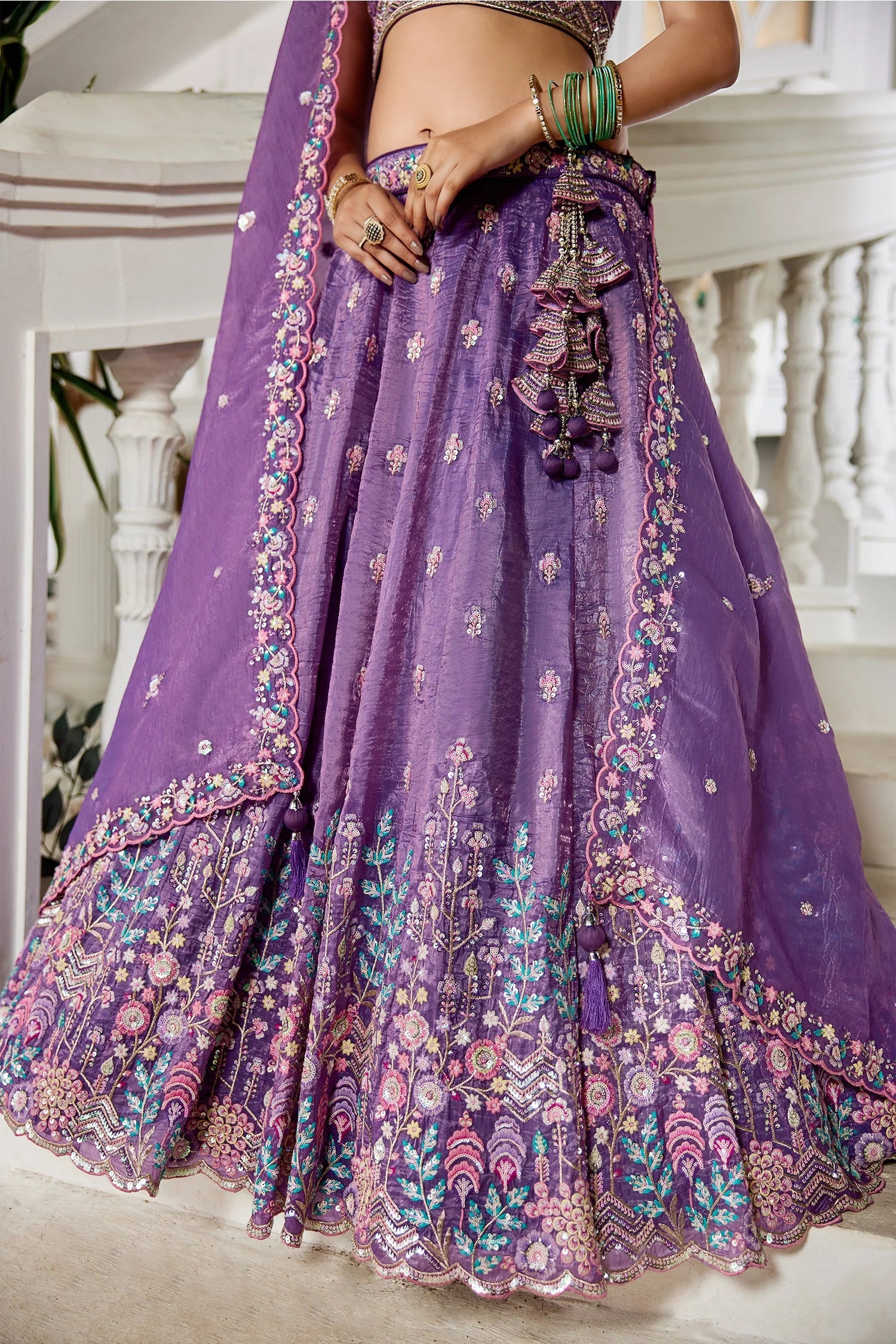 Purple Tissue Lehenga with Sequins Embroidery