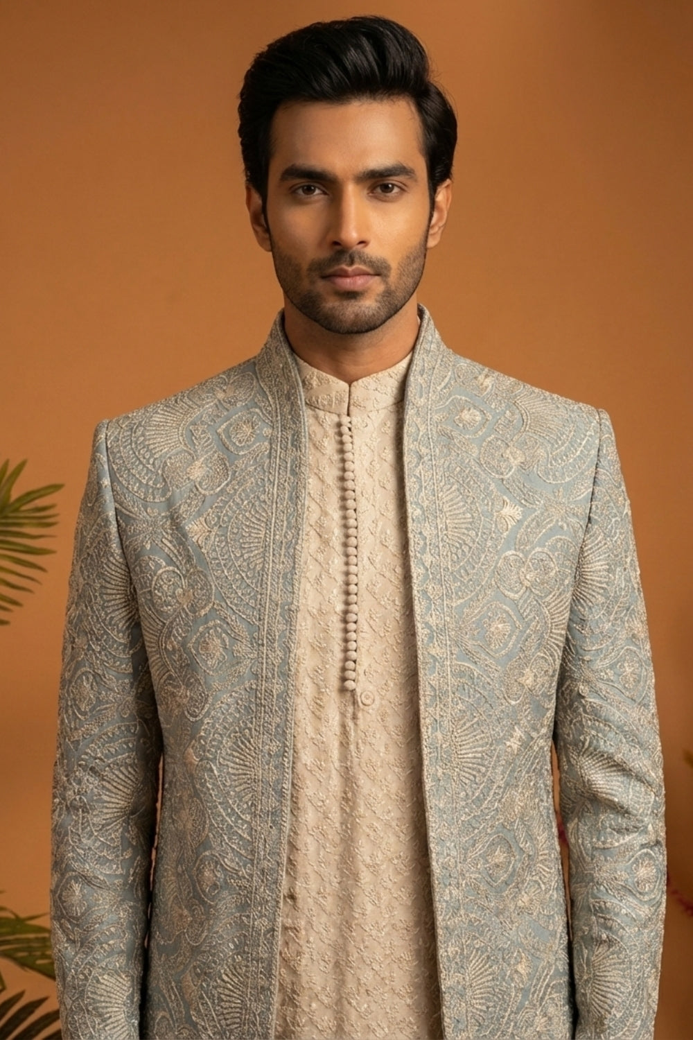 Sea Green Georgette Indo Western with Embroidery and Sequins Work