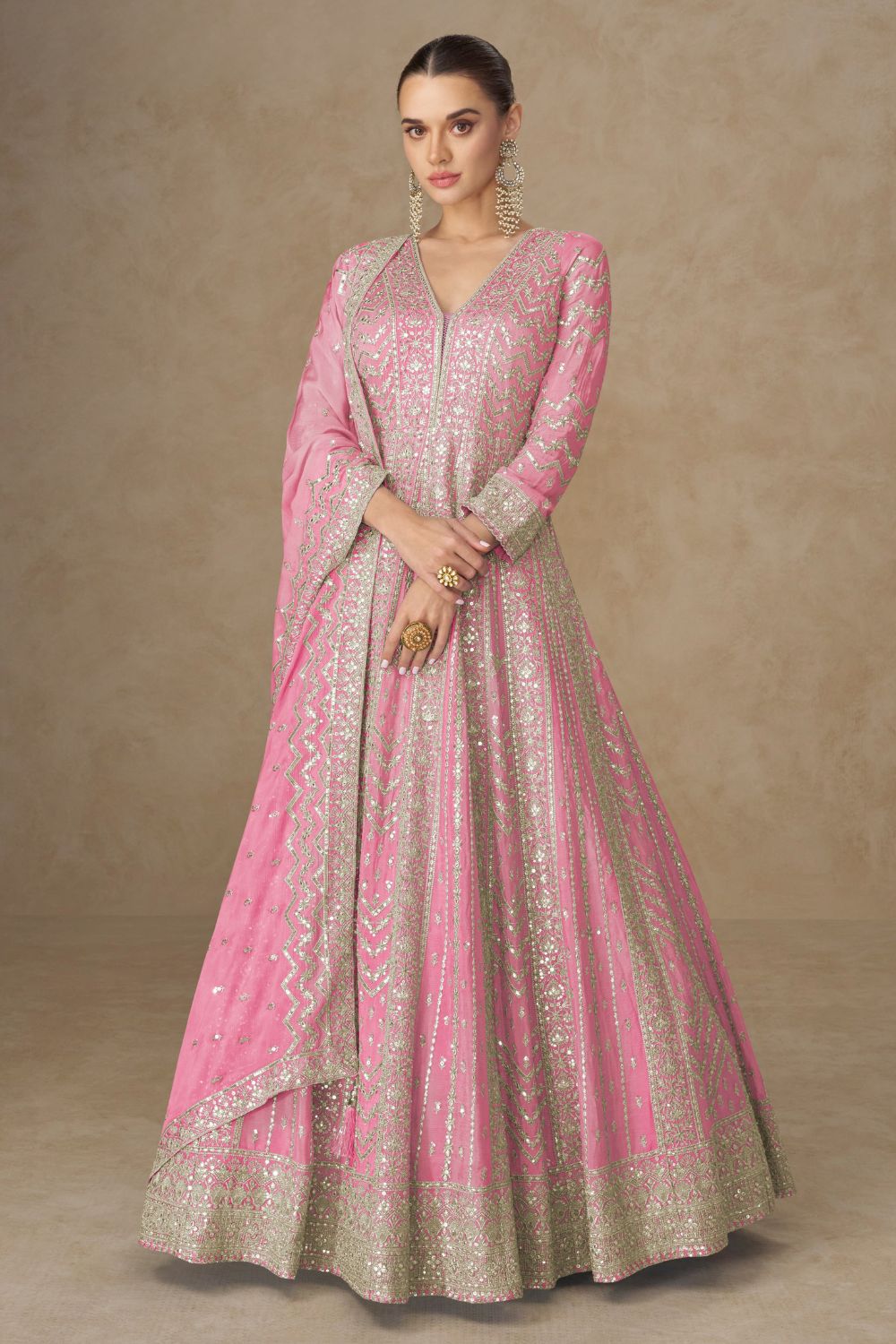 CHINON ANARKALI SUIT WITH EMBROIDERY AND SEQUINS WORK