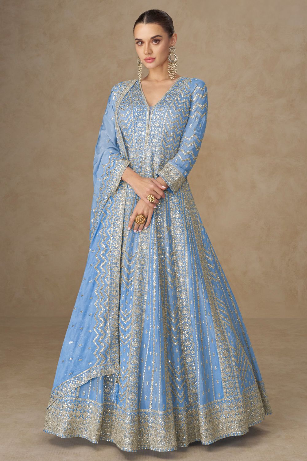 CHINON ANARKALI SUIT WITH EMBROIDERY AND SEQUINS WORK