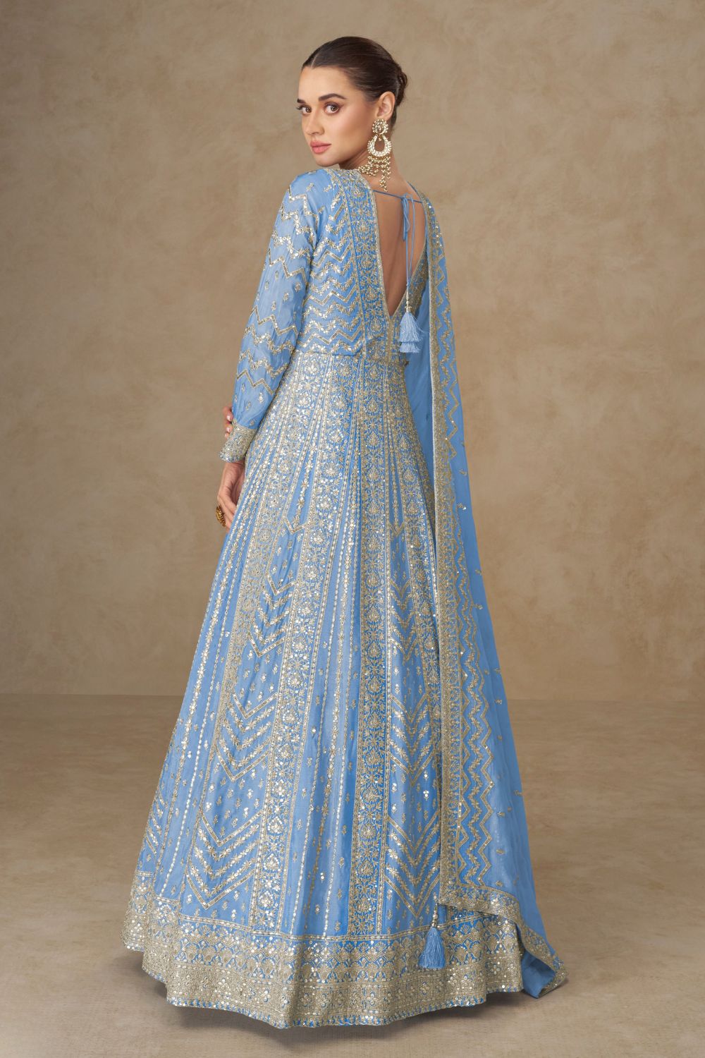 CHINON ANARKALI SUIT WITH EMBROIDERY AND SEQUINS WORK