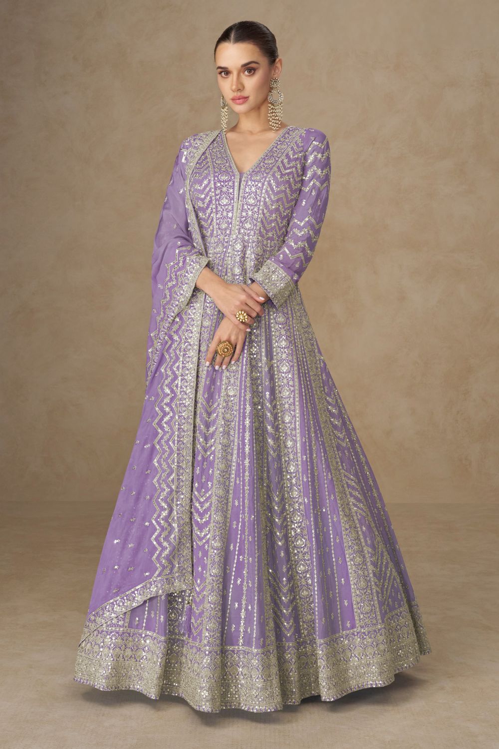 CHINON ANARKALI SUIT WITH EMBROIDERY AND SEQUINS WORK