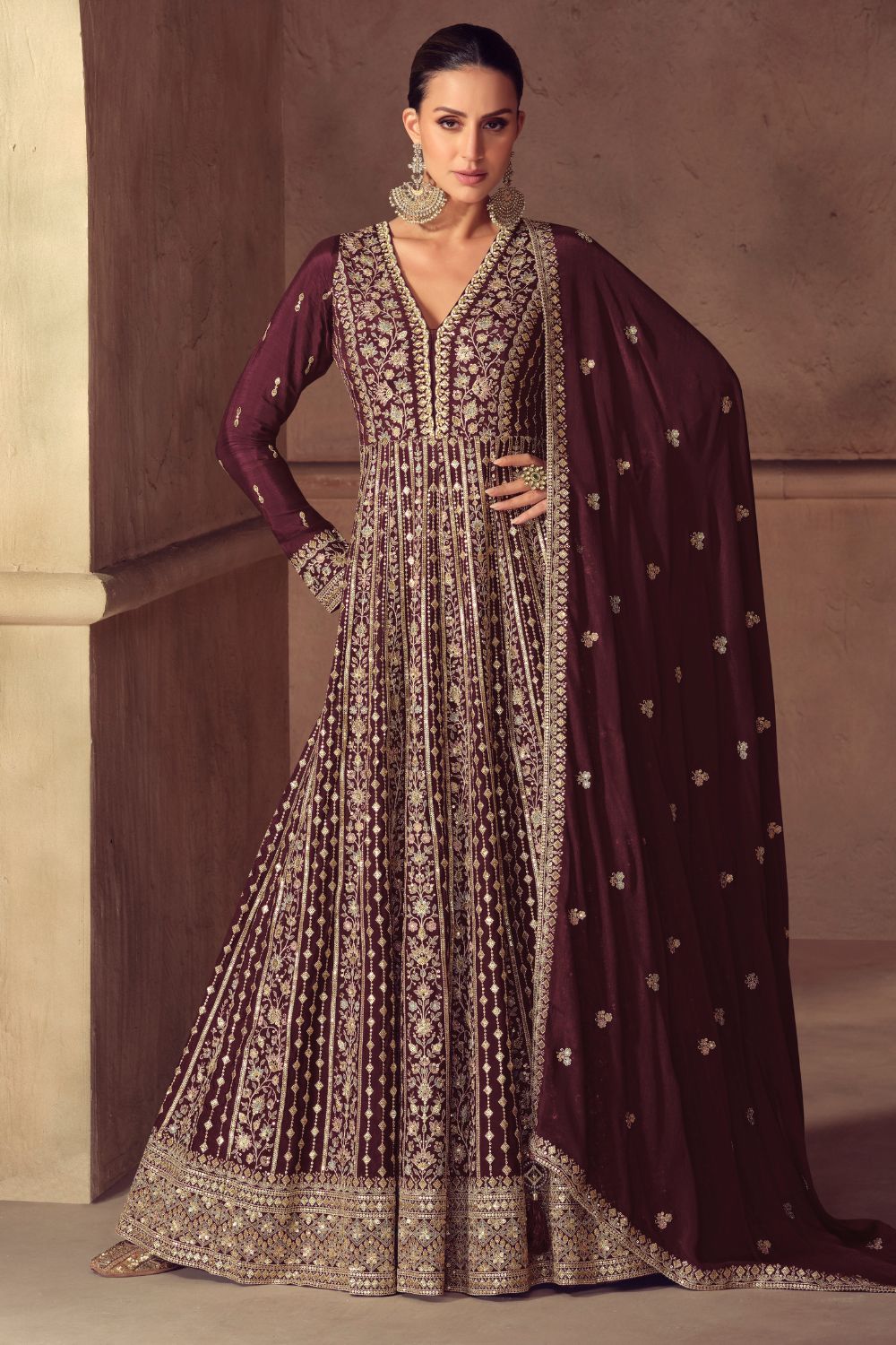 CHINON ANARKALI SUIT WITH EMBROIDERY WORK