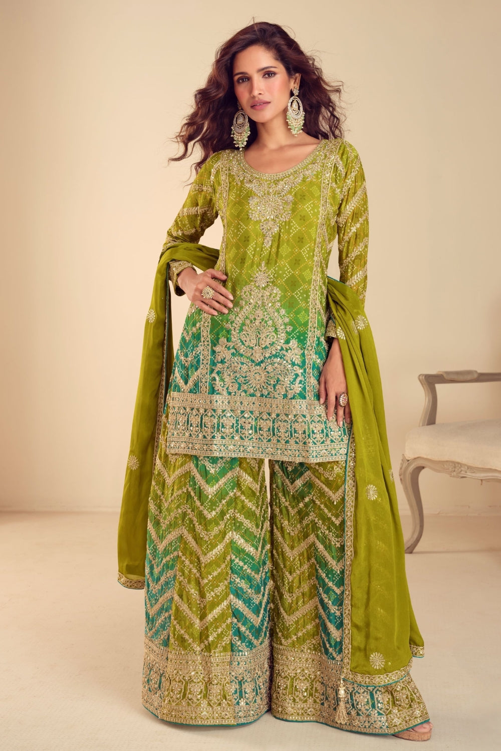 CHINON PALAZZO SUIT WITH EMBROIDERY AND SEQUINS