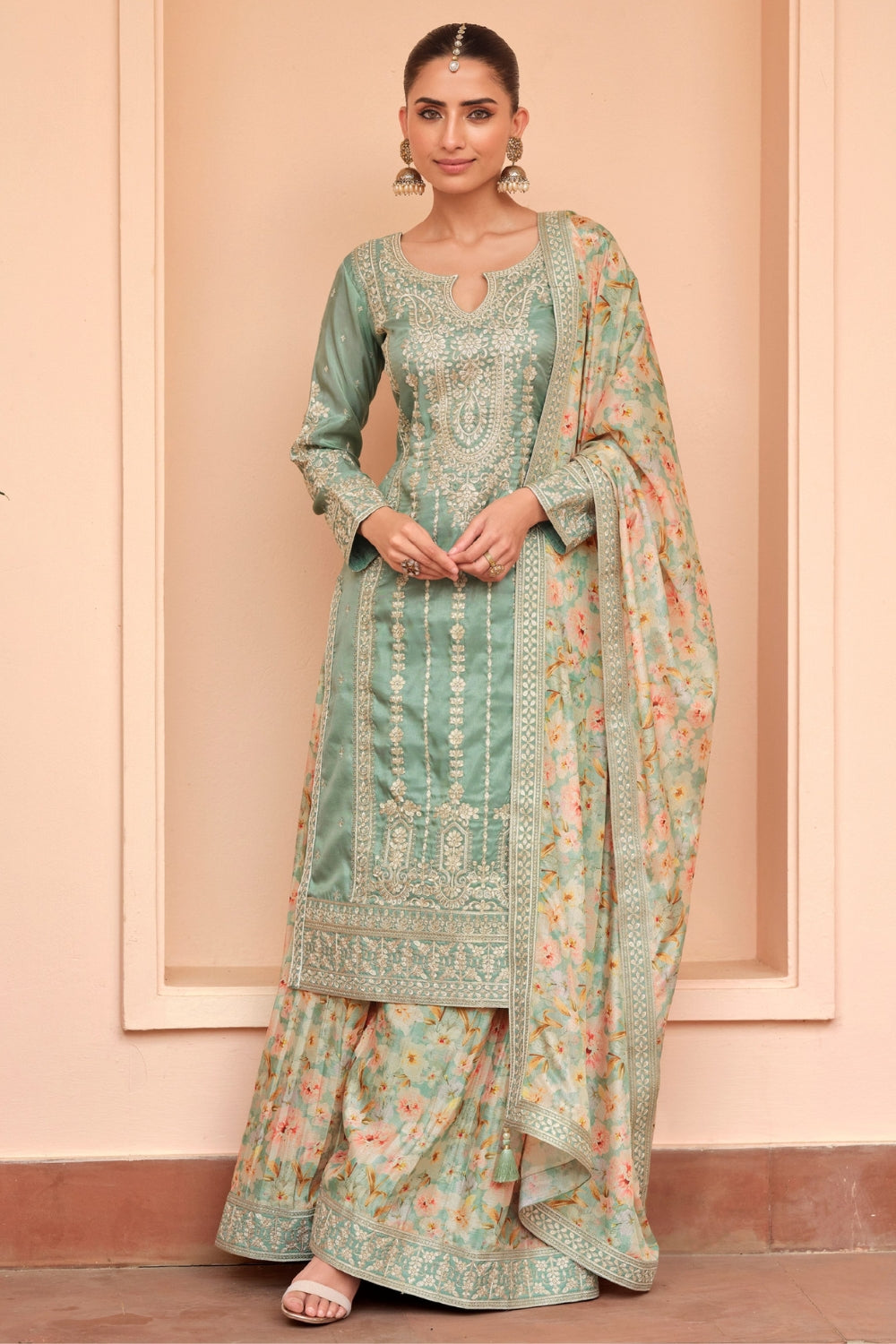 CHINON PALAZZO SUIT WITH EMBROIDERY AND SEQUINS