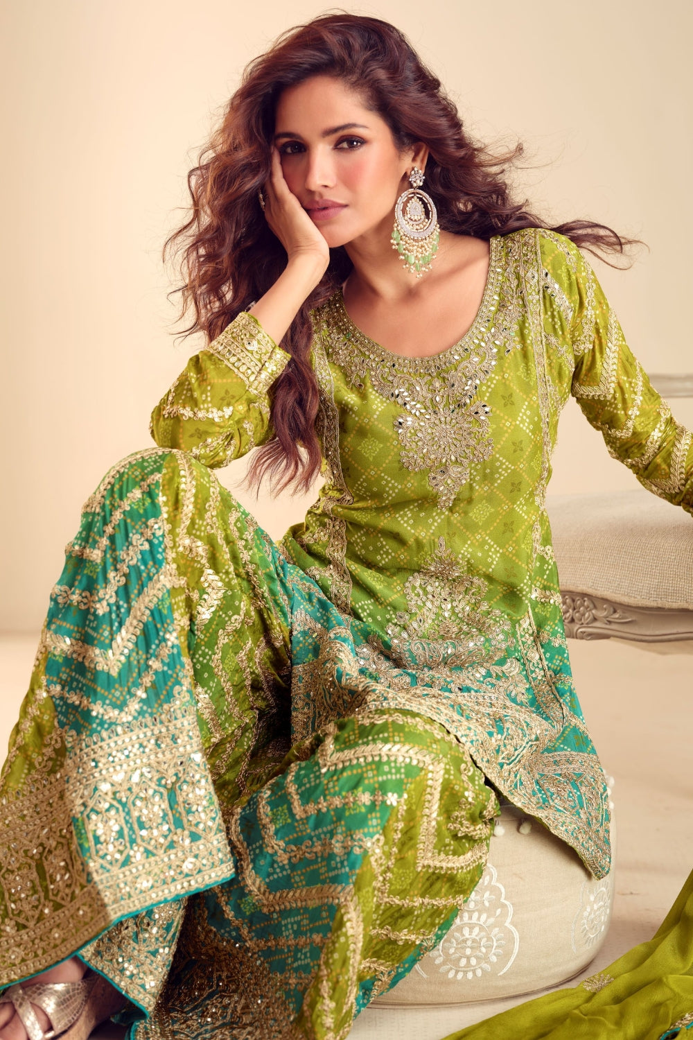 CHINON PALAZZO SUIT WITH EMBROIDERY AND SEQUINS