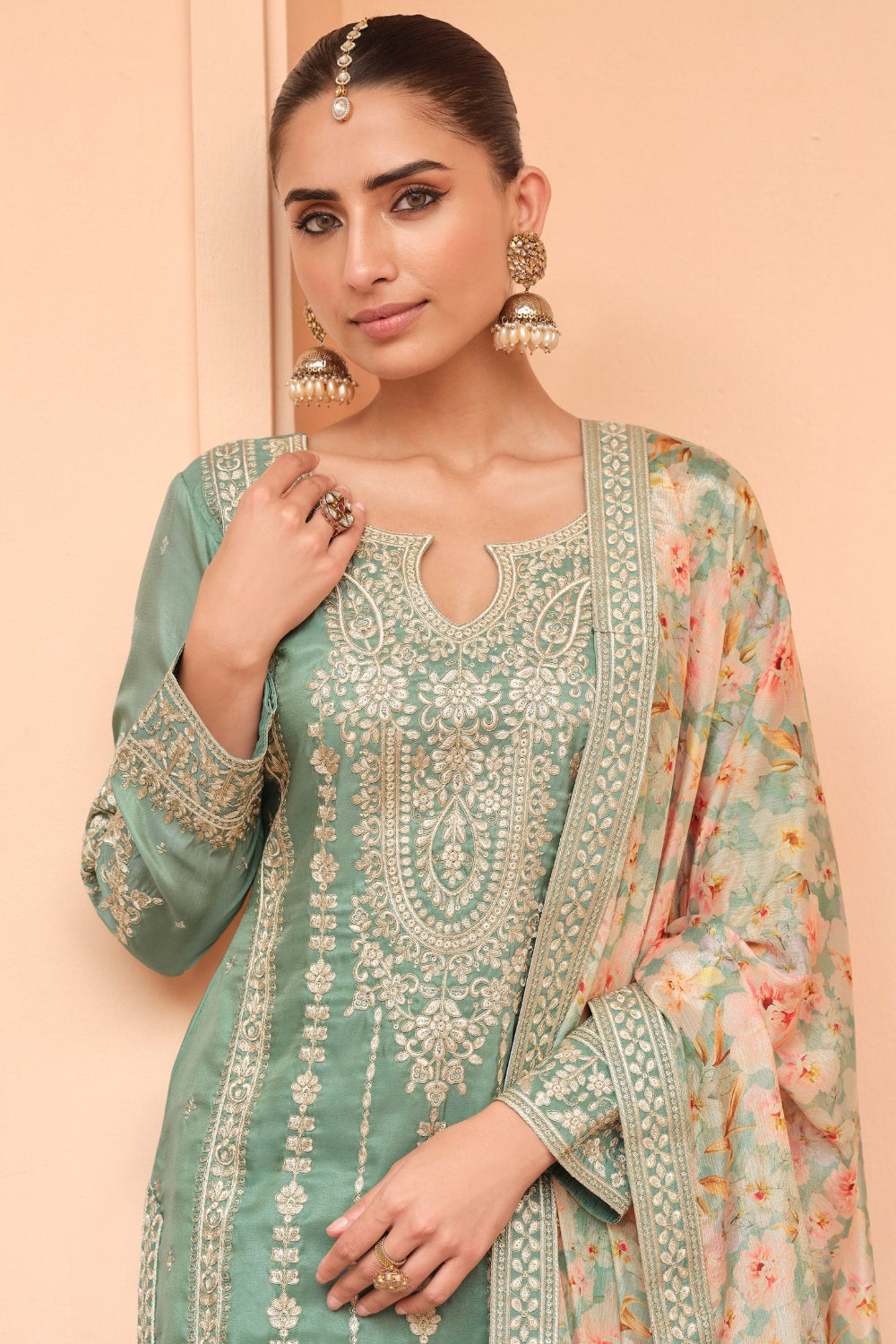 CHINON PALAZZO SUIT WITH EMBROIDERY AND SEQUINS