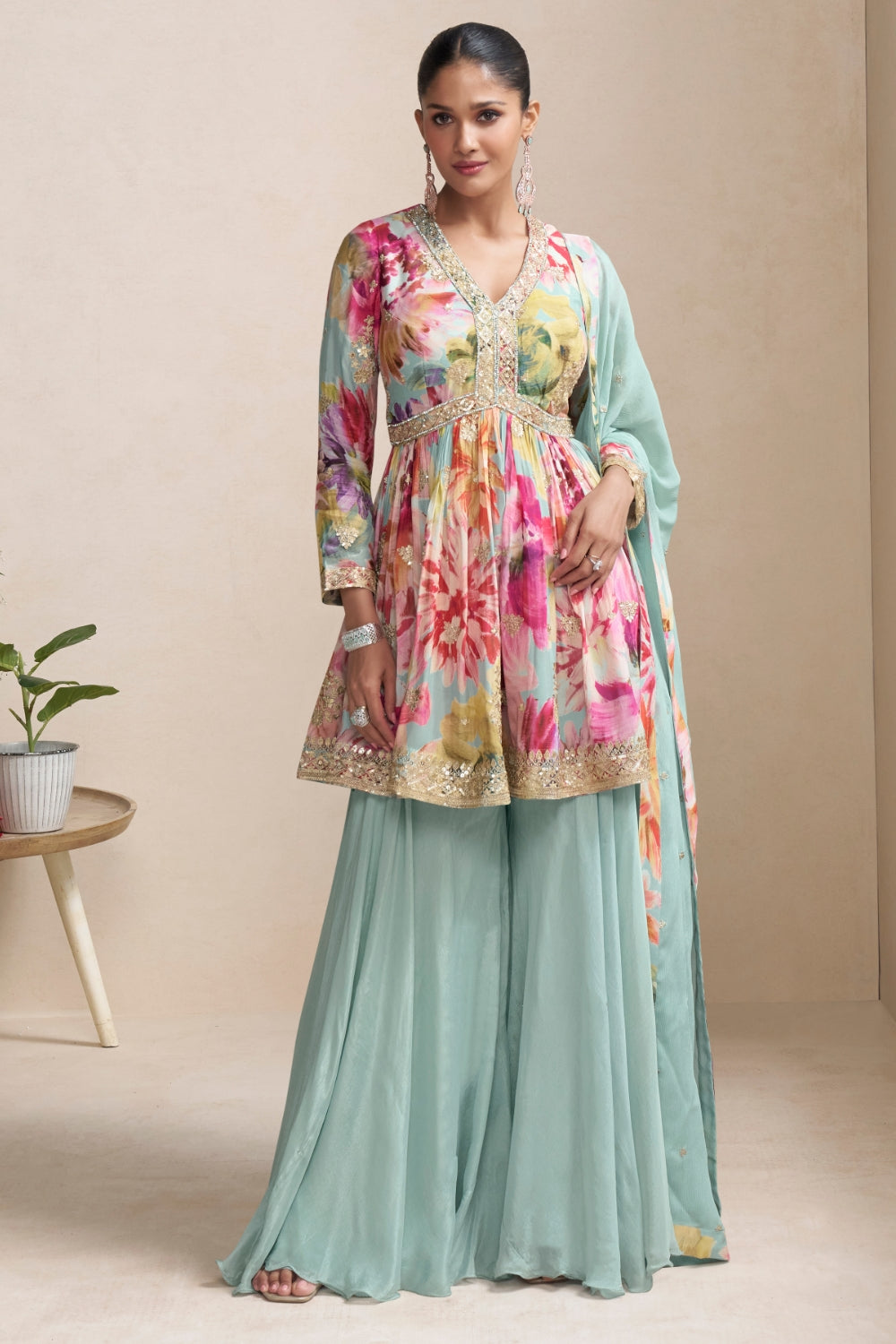 CHINON PALAZZO SUIT WITH EMBROIDERY AND SEQUINS