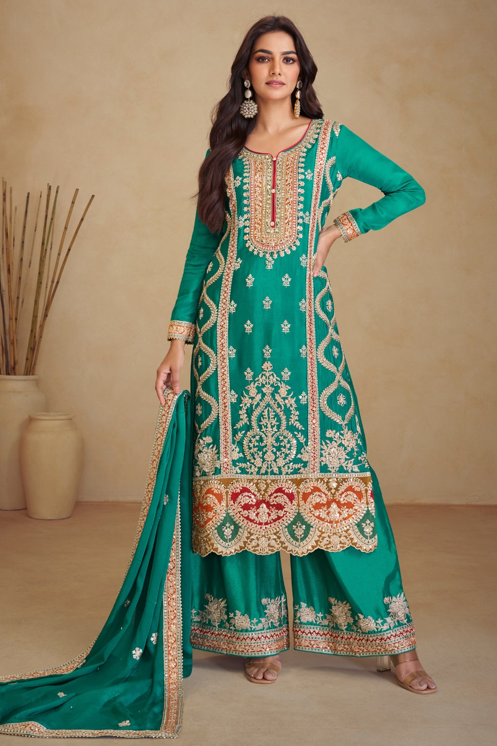 CHINON PALAZZO SUIT WITH EMBROIDERY AND SEQUINS