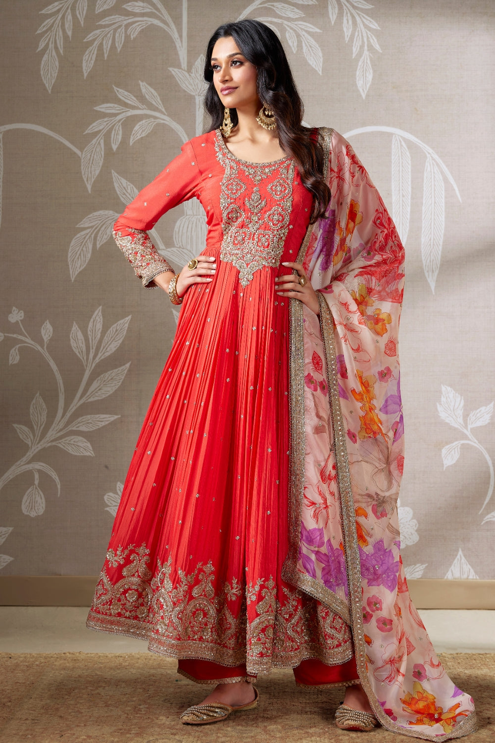 CHINON SILK ANARKALI WITH EMBROIDERY AND SEQUINS