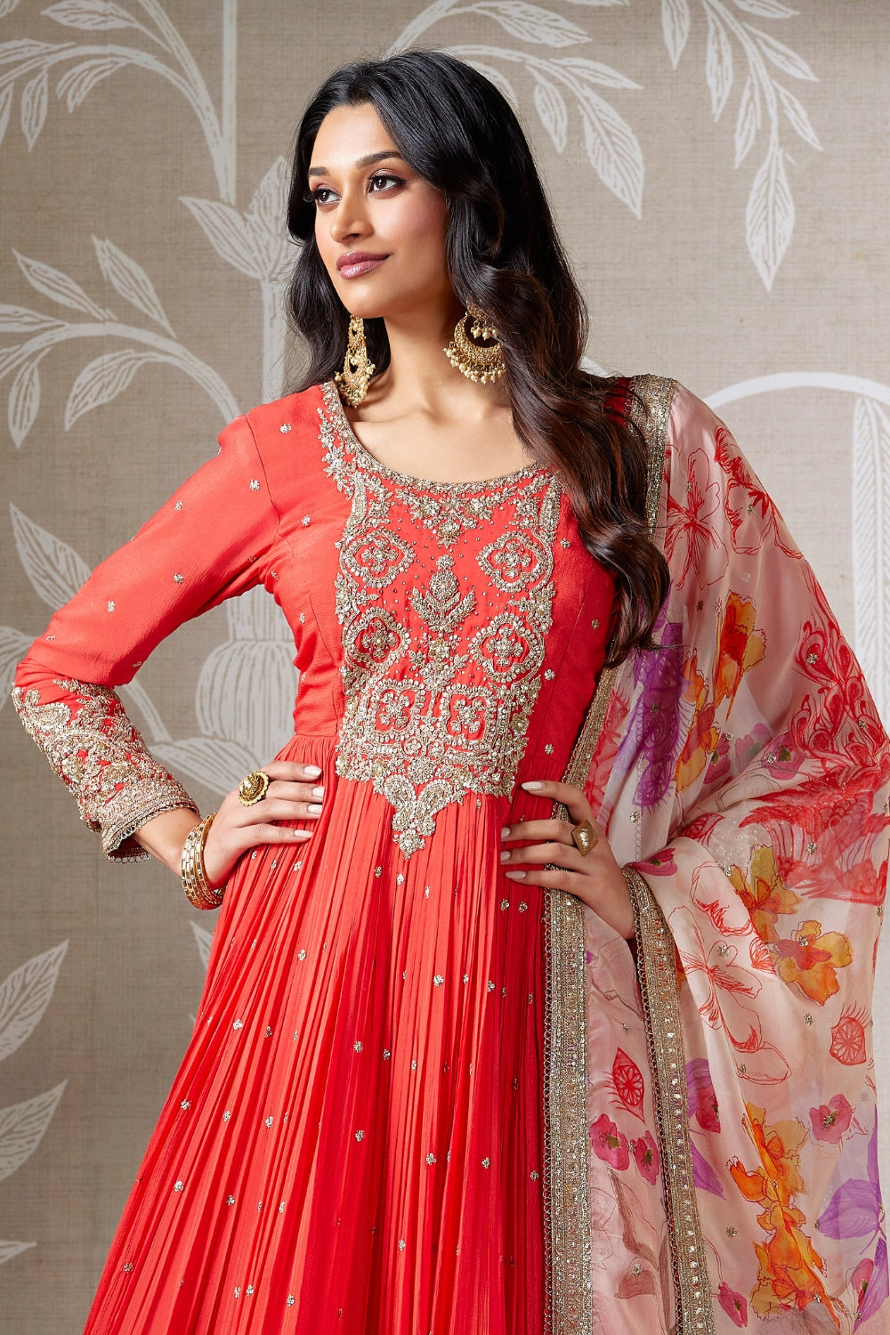 CHINON SILK ANARKALI WITH EMBROIDERY AND SEQUINS