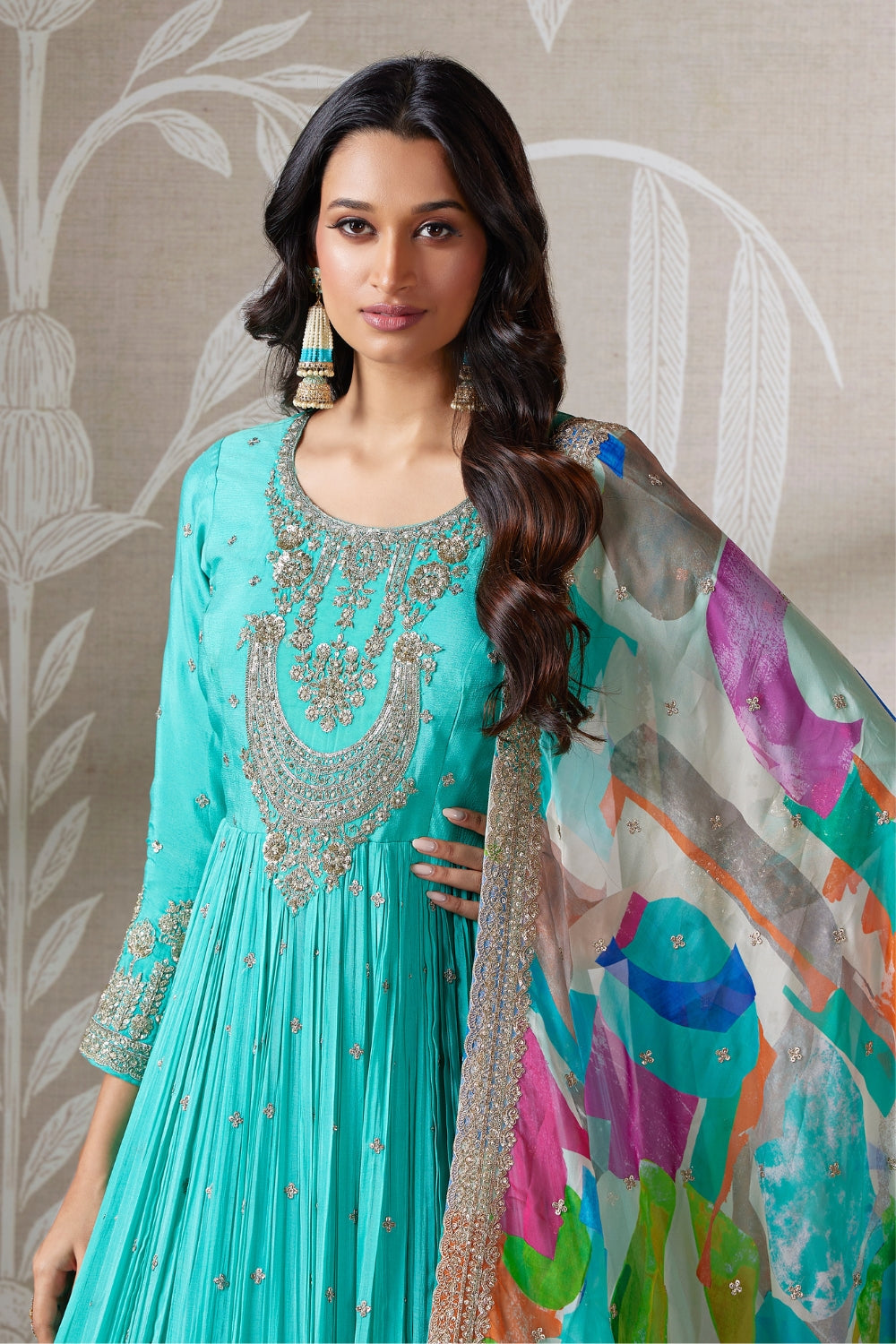 CHINON SILK ANARKALI WITH EMBROIDERY AND SEQUINS