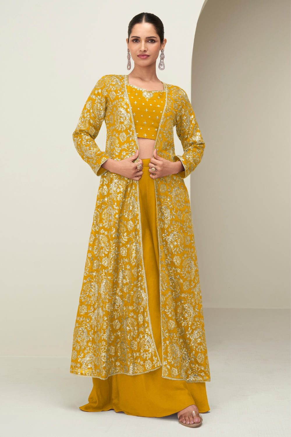 CHINON SILK CROP TOP WITH PALAZZO AND JACKET