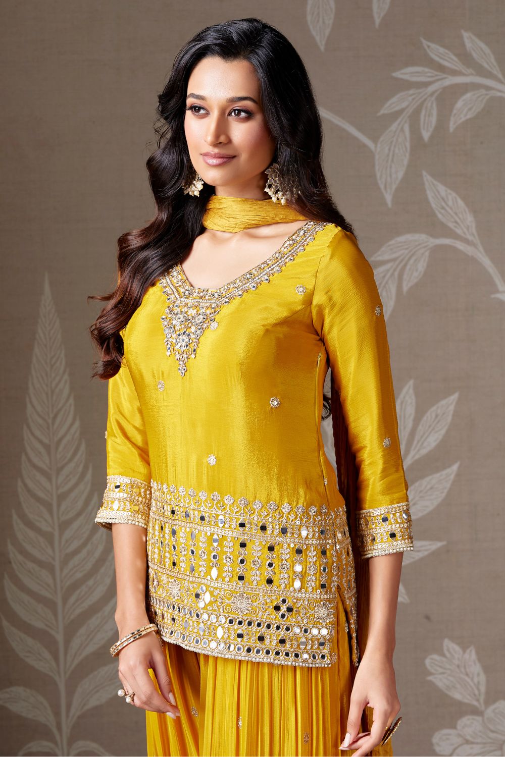 CHINON SILK PALAZZO SUIT WITH CUTDANA AND EMBROIDERY