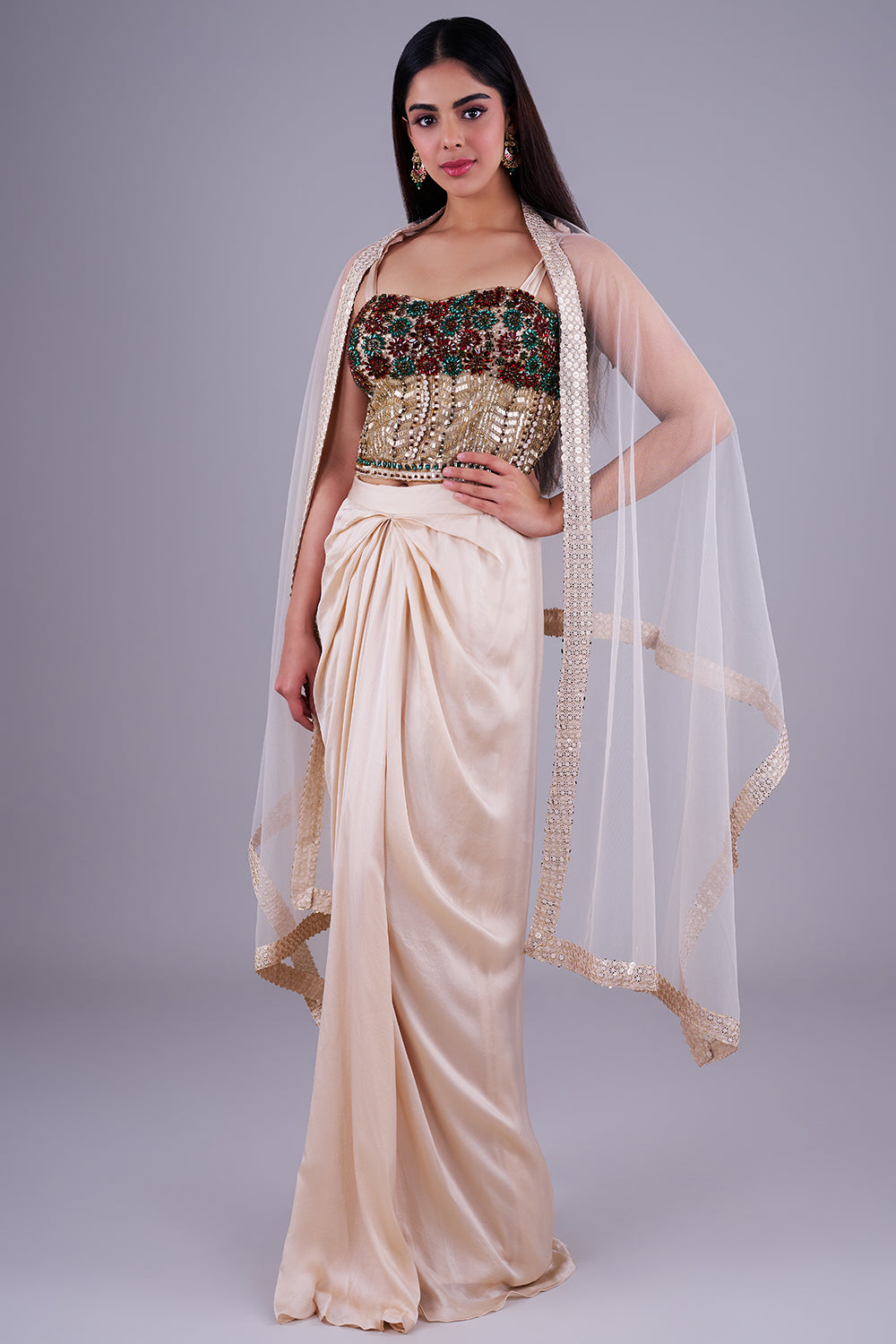 Champagne Indo Western with Moti and Stone Work