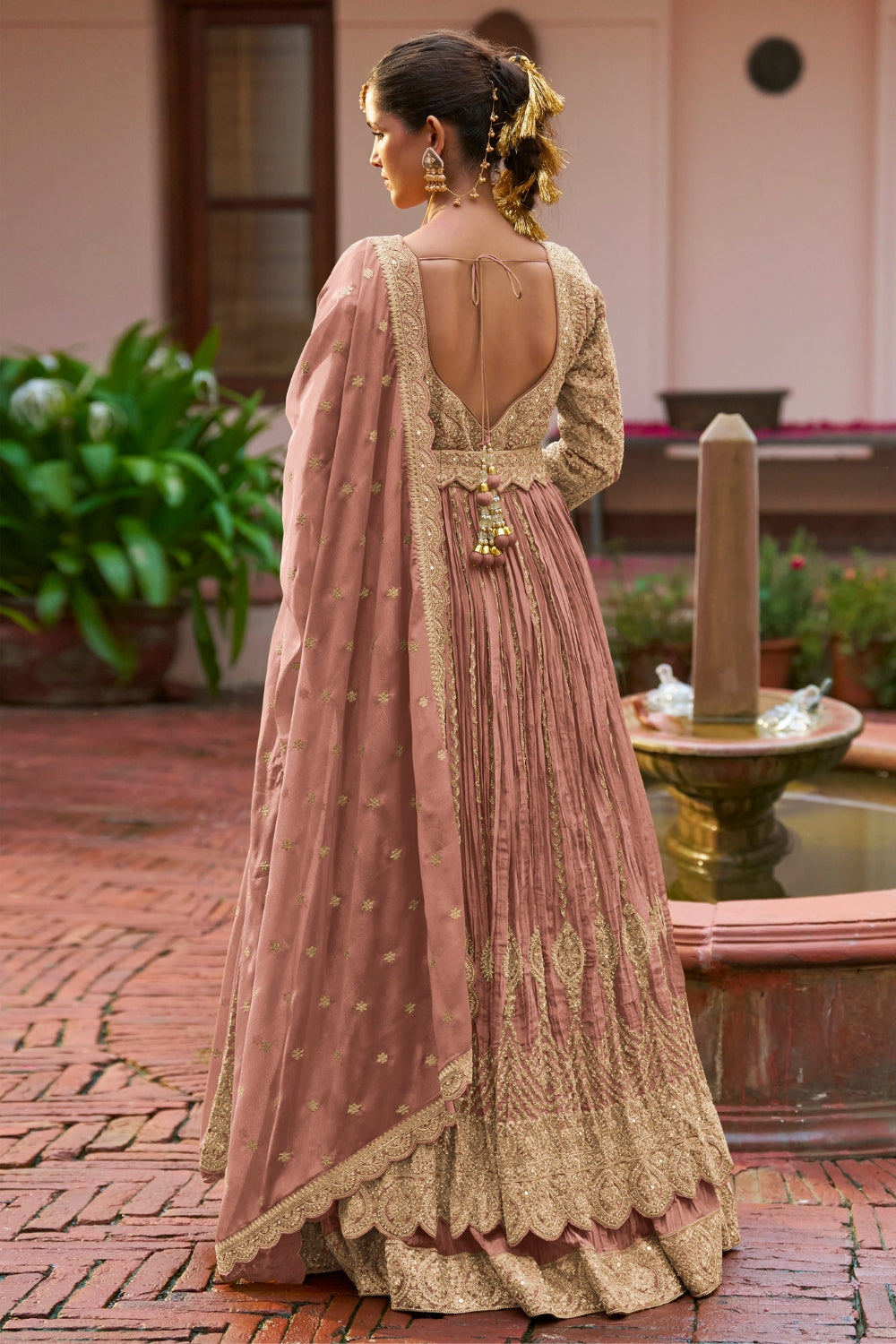 Chinon Anarkali Set with Resham Embroidery and Sequins Work