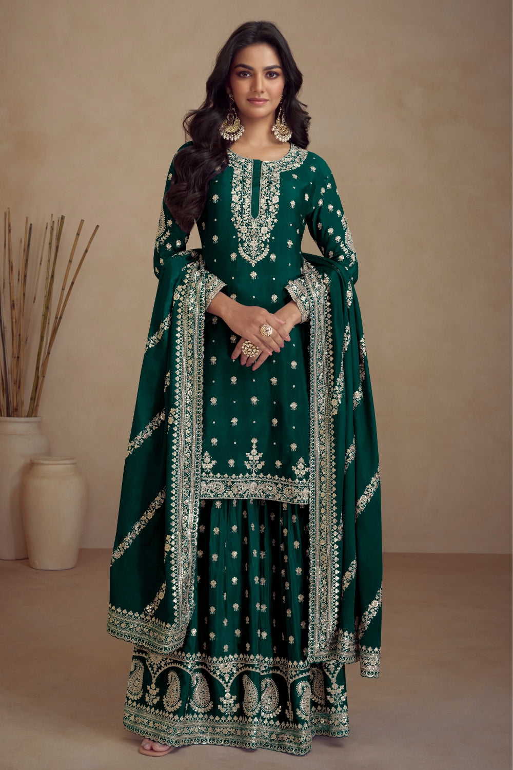 Chinon Embroidered Kurta Set
